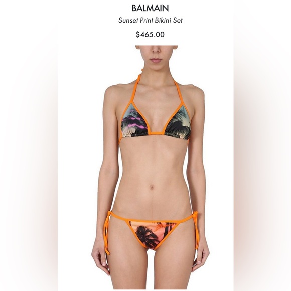 Balmain Sunset Print Bikini Set Palm Tree in Orange Polyamide sz 42 US 10 - Picture 5 of 11